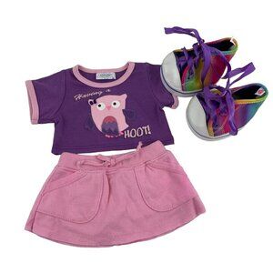 Build A Bear Clothes Pink Purple Owl Shirt Skirt Rainbow Sneakers Having a Hoot